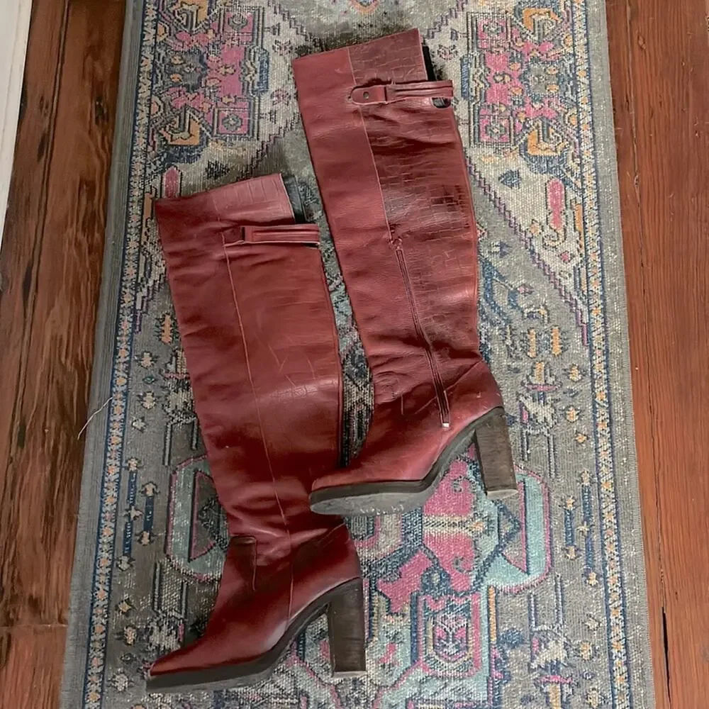 NWOB Free People Novak OTK over the knee leather heeled boots sz 39